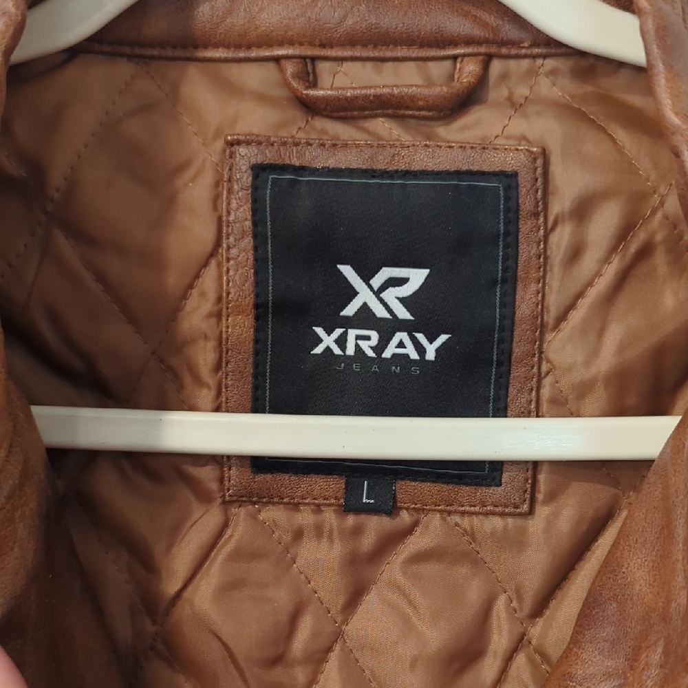 Men's Brown Faux Leather Biker Jacket size Large - Picture 4 of 10